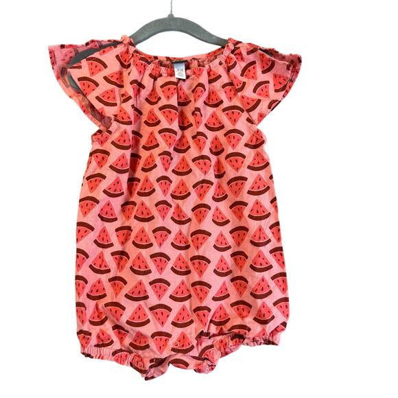 Tea Collection Watermelon Romper Linen Blend Bubble Outfit Girl 12-18 Months - Picture 1 of 7
